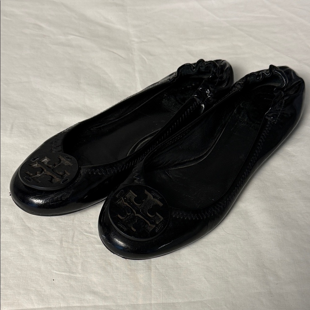 Tory Burch Black Patent Leather Reva Ballet Flats Estimated Size 7